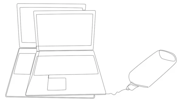 Een Doorlopende Lijn Van Laptop Getekend Door Viltstift Dunne Lijn — Stockvector