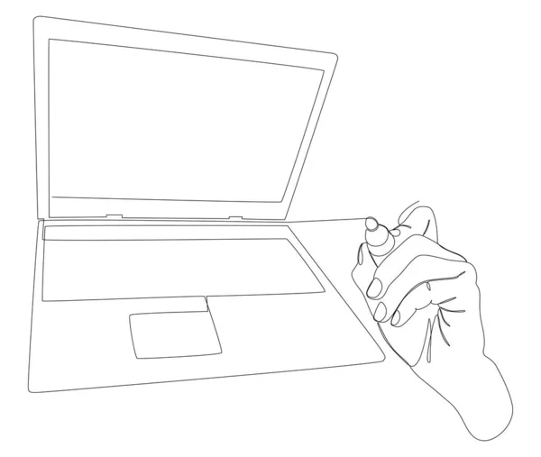 Una Línea Continua Laptop Dibujada Por Rotulador Concepto Vectorial Ilustración — Archivo Imágenes Vectoriales