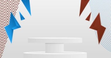 Kahverengi, mavi ve beyaz sahne animasyonu. Gerçekçi ürün görüntüleme videosu. Sunum için çizgi film silindiri kaidesi podyumu. Soyut vektör asgari geometrik biçimler, boş sahne.