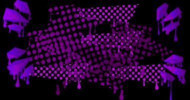 Beyaz Graffiti Konuşma Kabarcığı siyah zemin üzerinde soyut mor elementlerle canlandırması. Modern Urban tarzı konuşma simgesi çizgi film videosu.