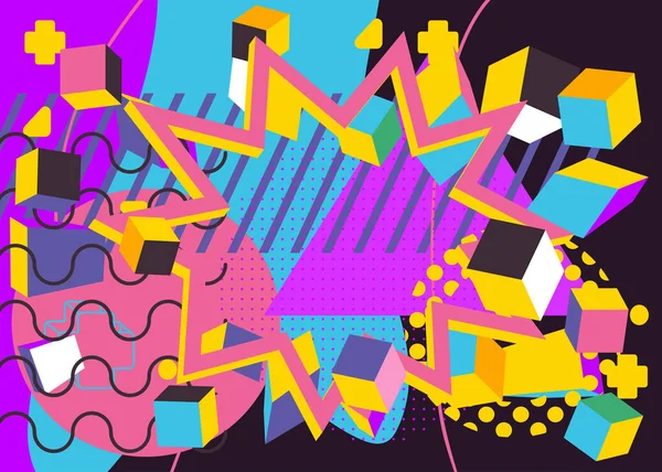Occupé Explosion Colorée Formes Géométriques Fond Modèle Abstrait Multicolore Vintage — Image vectorielle