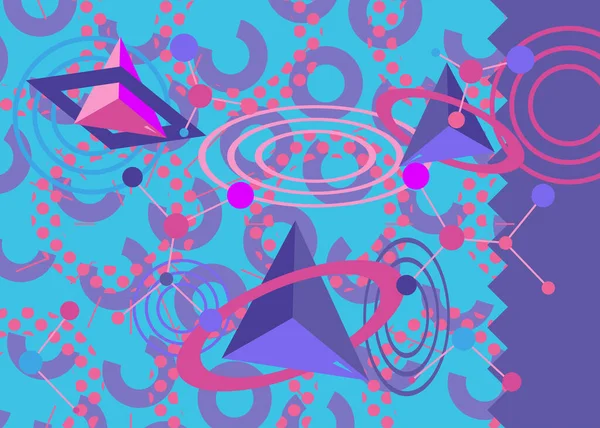 Blauwe Roze Paarse Drukke Psychodelische Volumetrische Achtergrond Eenvoudige Geometrische Vector — Stockvector