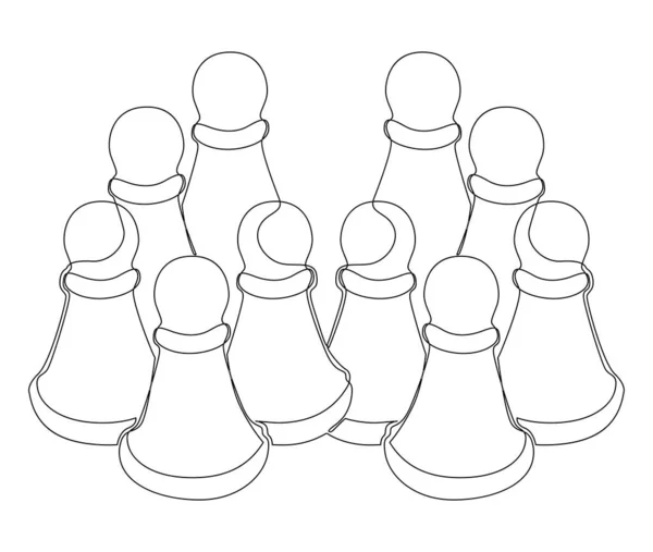 Jedna Souvislá Řada Pěšáků Šachové Figurky Koncept Vektoru Tenké Čáry — Stockový vektor