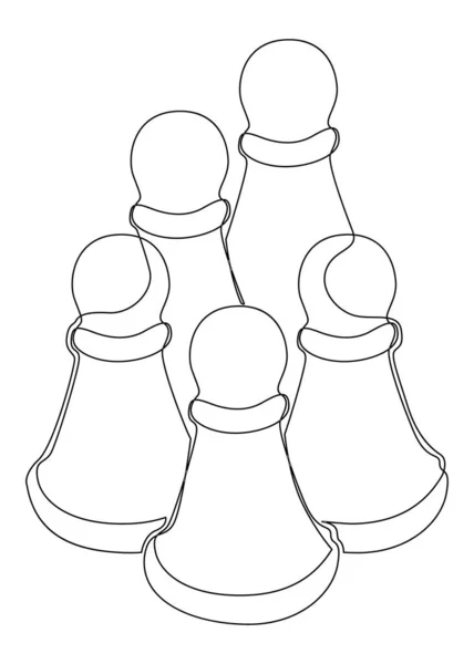Jedna Souvislá Řada Pěšáků Šachové Figurky Koncept Vektoru Tenké Čáry — Stockový vektor