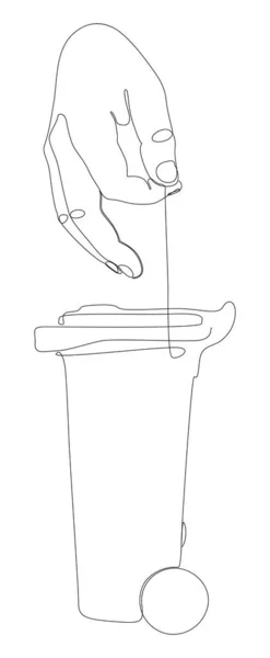 ごみビンと手の1つの連続行 細い線イラストベクトルのコンセプト Contour Drawing Creative Ideas — ストックベクタ