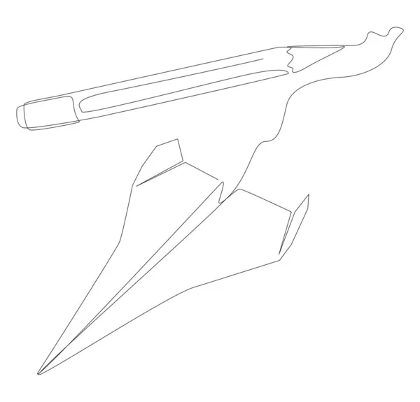 Jedna Souvislá Řada Papírových Letadel Tažených Plstěným Hrotem Pera Koncept — Stockový vektor