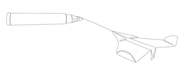 フェルトの先端ペンで描かれた紙飛行機の1つの連続ライン 細い線イラストベクトルのコンセプト Contour Drawing Creative Ideas — ストックベクタ