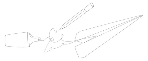 フェルトの先端ペンで描かれた紙飛行機の1つの連続ライン 細い線イラストベクトルのコンセプト Contour Drawing Creative Ideas — ストックベクタ