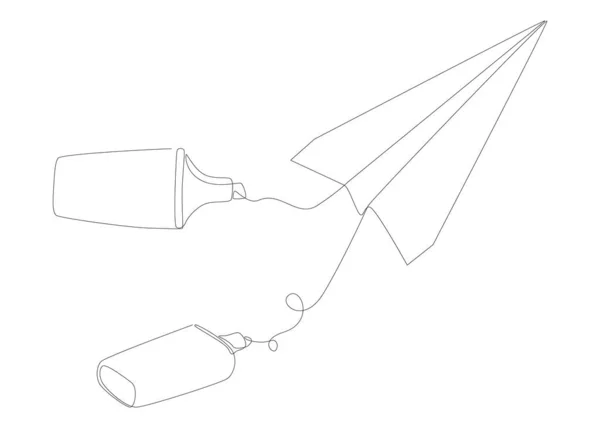 Jedna Ciągła Linia Papierowego Samolotu Narysowana Filcowym Długopisem Koncepcja Wektora — Wektor stockowy