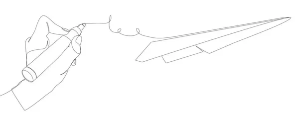 Одна Сплошная Линия Paper Airplane Нарисованная Фломастером Концепция Вектора Тонкой — стоковый вектор