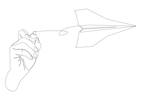 Одна Сплошная Линия Paper Airplane Нарисованная Фломастером Концепция Вектора Тонкой — стоковый вектор