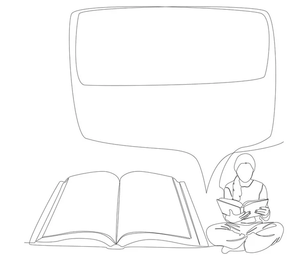 Sürekli Bir Konuşma Cümlesi Kitap Okuyan Bir Kız Nce Çizgi — Stok Vektör