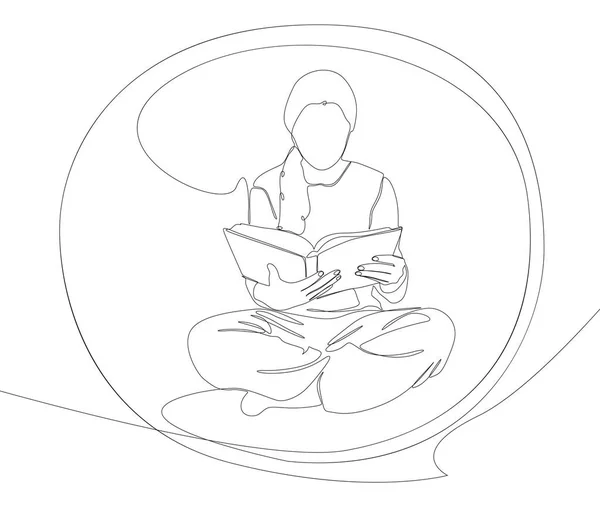少女の本を読んで音声バブルの1つの連続行 細い線イラストベクトル教育の概念 Contour Drawing Creative Ideas — ストックベクタ