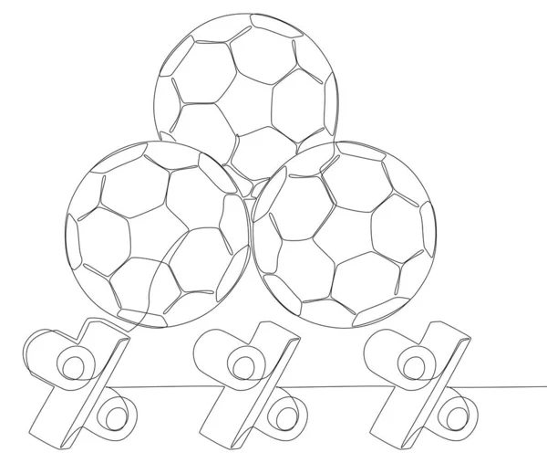 Eine Durchgehende Linie Des Fußballballs Mit Prozentzeichen Thin Line Illustration — Stockvektor