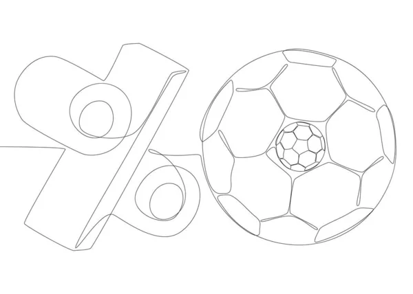 Eine Durchgehende Linie Des Fußballballs Mit Prozentzeichen Thin Line Illustration — Stockvektor