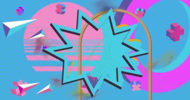 Soyut Basit Geometrik şekil retro elementler şablonu. Geometrik tasarım temalı arka plan videosu taşınıyor. Klasik minimal grafik çizgi film hareket arkaplanı.