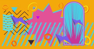 Soyut Basit Geometrik şekil retro elementler şablonu. Geometrik tasarım temalı arka plan videosu taşınıyor. Klasik minimal grafik çizgi film hareket arkaplanı.