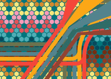 Geçmişe dönük 70 'ler. Harika 1970 'lerin soyut sanat şablonu. Minimalist çizgili tasarım posteri. Eski moda gökkuşağı renkli sanat eserleri.