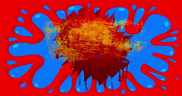 Kırmızı Mavi Arkaplanda Soyut Elementlerle Sarı Graffiti Konuşma Kabarcığı Animasyonu — Stok video