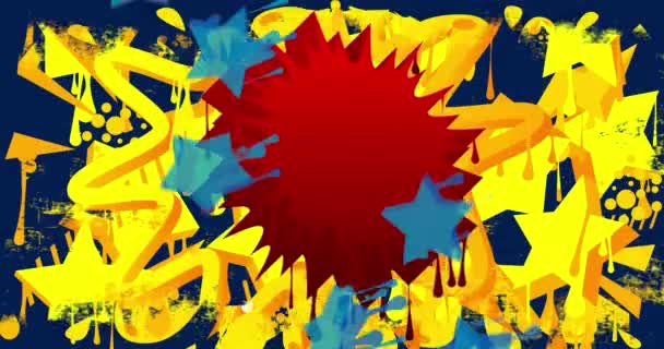 Gelbe Graffiti Speech Bubble Animation Auf Rotem Und Blauem Hintergrund — Stockvideo