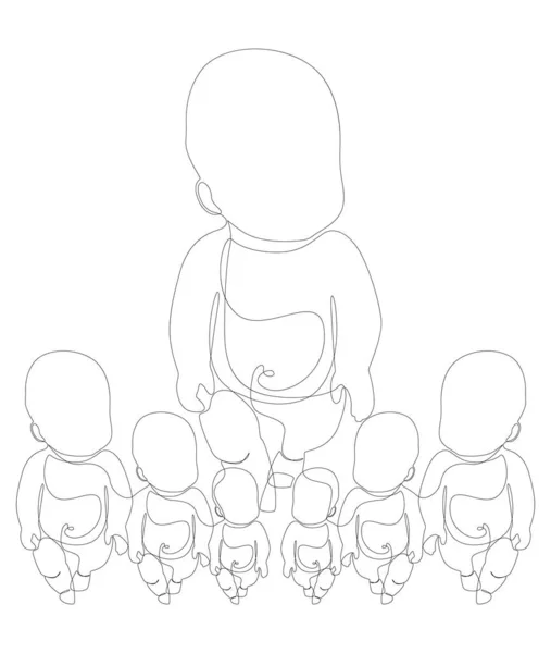 One Continuous Line Multiple Babies Thin Line Illustration Vector Baby — Stock Vector