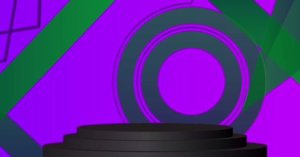 Animation Scène Verte Violette Noire Mockup Cylindre Dessin Animé Podium — Video