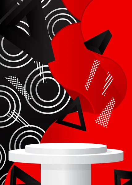 Черный Белый Красный Дисплей Продукта Подиум Макета Цилиндра Абстрактная Футуристическая — стоковый вектор