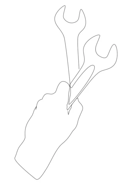 Одна Безперервна Лінія Гайкового Ключа Тонка Лінія Ілюстрація Векторний Робочий — стоковий вектор