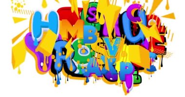 Soyut renkli arkaplan animasyonu üzerine kırmızı graffiti konuşma balonu. Modern Şehir Stili Sohbet simgesi çizgi film videosu.