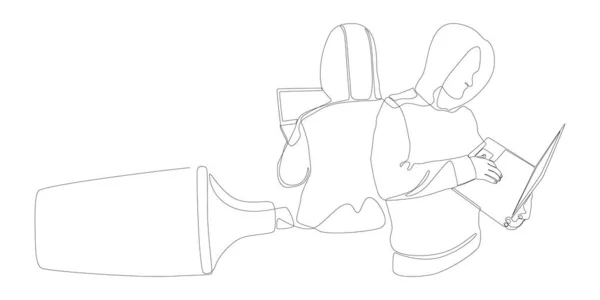 フェルト先端ペンで描かれたコンピュータハッカーの1つの連続ライン 細い線イラストベクトルのコンセプト Contour Drawing Creative Ideas — ストックベクタ