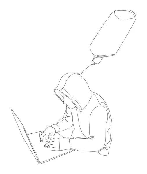 Одна Безперервна Лінія Комп Ютерного Хакера Намальована Відчутною Кінчиковою Ручкою — стоковий вектор