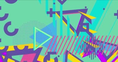 Soyut şekil tasarım teması arkaplanı. Hareket eden geometrik vintage minimal grafik çizgi film hareketi. Retro elementler şablonu. Basit geometrik arkaplan videosu.