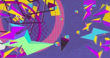 Soyut şekil tasarım teması arkaplanı. Hareket eden geometrik vintage minimal grafik çizgi film hareketi. Retro elementler şablonu. Basit geometrik arkaplan videosu.