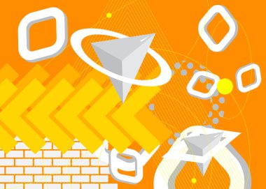 Random White, Gray and Orange, sarı renkli geometrik grafik arka plan. Geometrik retro temalı poster pankartı. Kapak tasarımı için klasik soyut şekiller şablonu.