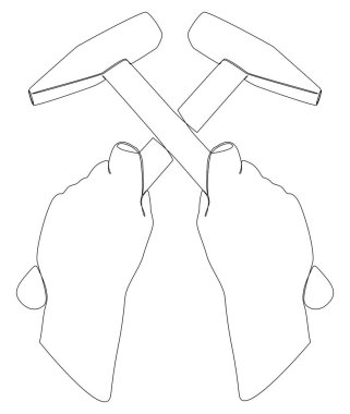 Tek sıra halinde çekiçler. İnce Çizgi Çizgisi Çizim Vektörü Çalışma Aracı konsepti. Contour Çizim Sanayii fikirleri.