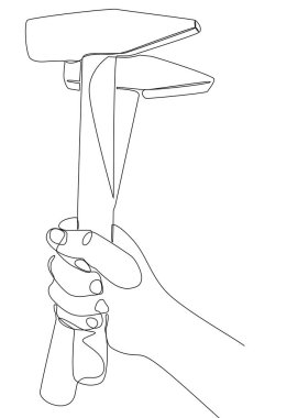 Tek sıra halinde çekiçler. İnce Çizgi Çizgisi Çizim Vektörü Çalışma Aracı konsepti. Contour Çizim Sanayii fikirleri.