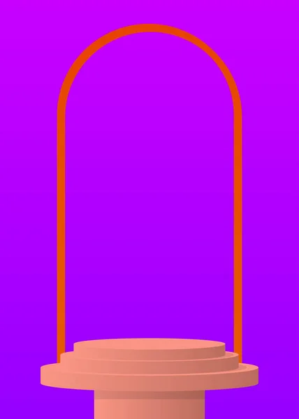 浅红色 紫色和橙色圆柱形底座平台 摘要软垫产品展示 用于演示的最小几何舞台展示 — 图库矢量图片