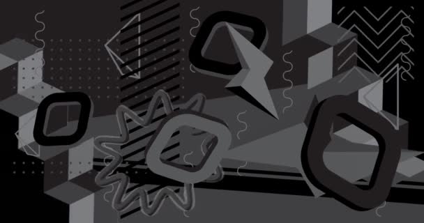 単純な黒 濃い灰色の幾何学的背景ビデオ 抽象的な形状設計のテーマの背景 レトロな要素テンプレート 幾何学的なヴィンテージ最小グラフィック漫画の動きを移動 — ストック動画