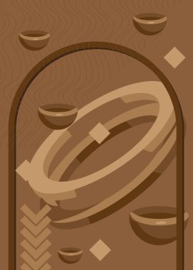 Kapak tasarımı için soyut kahverengi şekiller şablonu. Retro koyu geometrik temalı poster pankartı. Klasik geometrik grafik en düşük arkaplan.