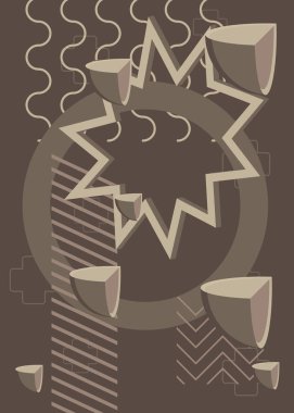 Rastgele koyu gri renkli geometrik grafik arka plan. Retro geometrik temalı poster pankartı. Kapak tasarımı için klasik soyut şekiller şablonu.