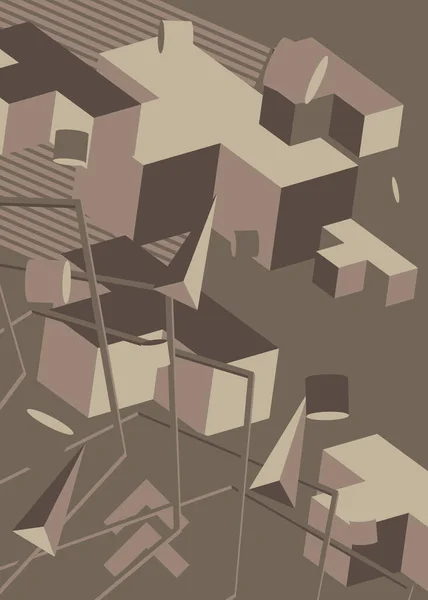 随机暗灰色的几何图形最小背景 复古几何主题海报横幅 复盖设计用老式抽象形状模板 — 图库矢量图片