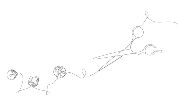 Une Ligne Continue Dés Ciseaux Thin Line Illustration Concept Vectoriel — Image vectorielle