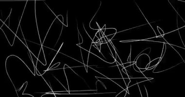 Grunge etkisi olan eski kaotik film şeritlerinin animasyonu. Yok edilen video yüzey arkaplanı meşgul. Beyaz çizikler, kelimeler, kesikler, toz ve lekeler içeren analog klasik televizyon sinyali.