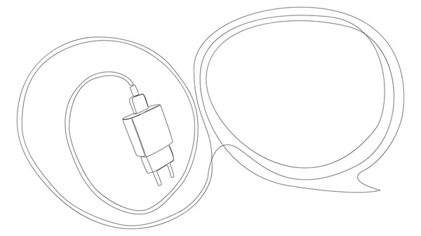 スマートフォン充電器と音声バブルの1つの連続ライン 細い線イラストベクトルのコンセプト Contour Drawing Creative Ideas — ストックベクタ