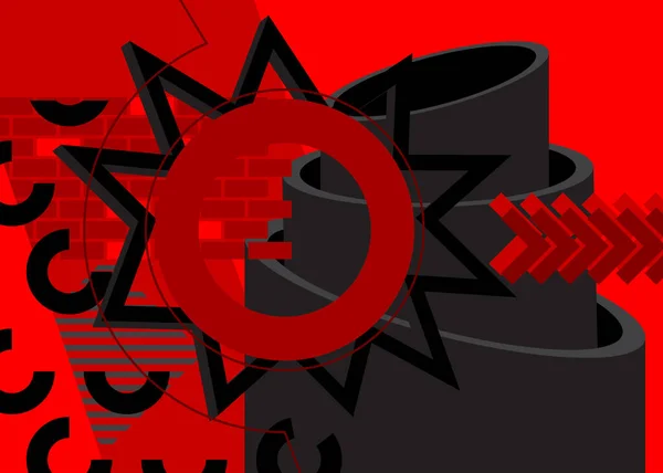 Черно Красный Винтажный Геометрический Плакат Ретро Абстрактные Формы Шаблон Дизайна — стоковый вектор