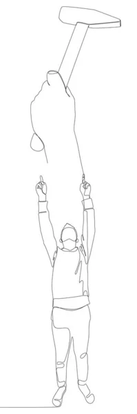 Une Ligne Continue Man Pointant Doigt Hammer Thin Line Illustration — Image vectorielle