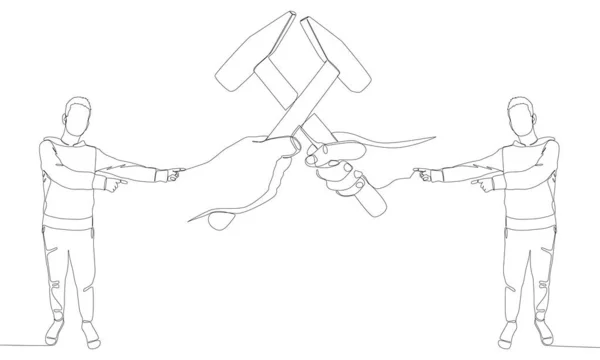 Une Ligne Continue Man Pointant Doigt Hammer Thin Line Illustration — Image vectorielle