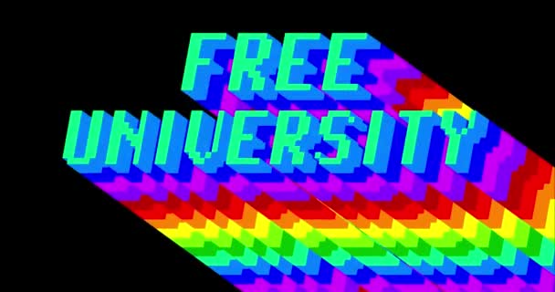 Ελεύθερο Πανεπιστήμιο Κινουμένων Σχεδίων Λέξη Μακρύ Στρώμα Πολύχρωμη Σκιά Χρώματα — Αρχείο Βίντεο