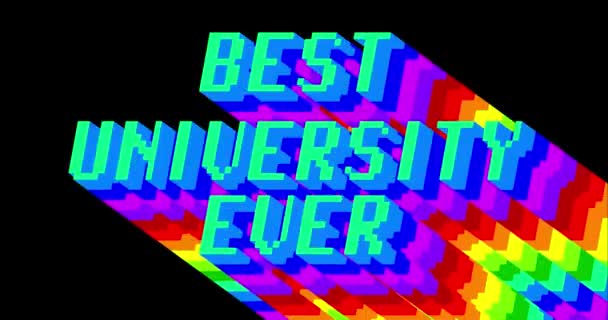 今までで最高の大学 黒を背景に虹の色と長い層状の多色の影を持つ4Kのアニメーションワード — ストック動画
