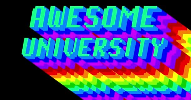 素晴らしい大学だ 黒を背景に虹の色と長い層状の多色の影を持つ4Kのアニメーションワード — ストック動画